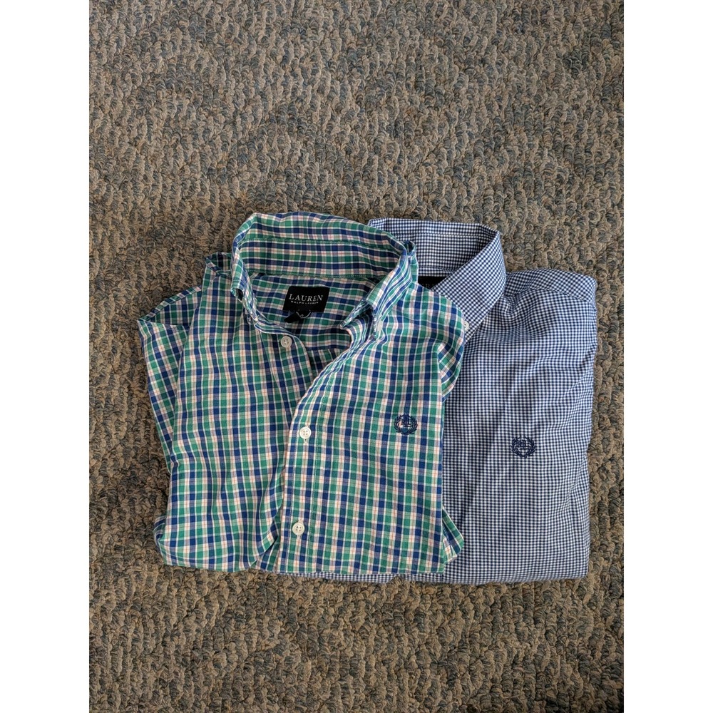 Lauren Ralph Lauren Boys Green Blue Plaid Button Down Shirt Size 10 SWA0243